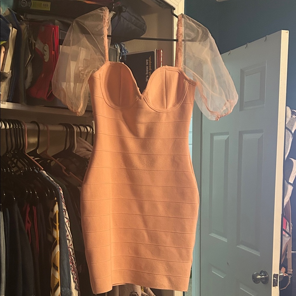 Fashion Nova Peach Mini Dress with Sheer Sleeves